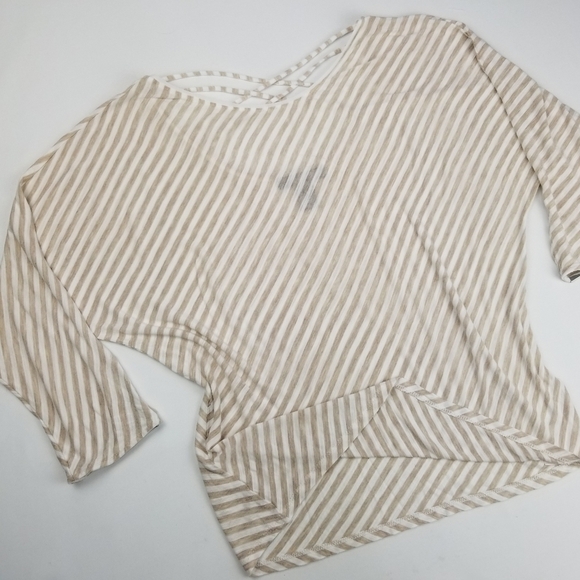 WHBM Lyocel Rayon Beige Stripe Sheer Top S - Picture 3 of 6